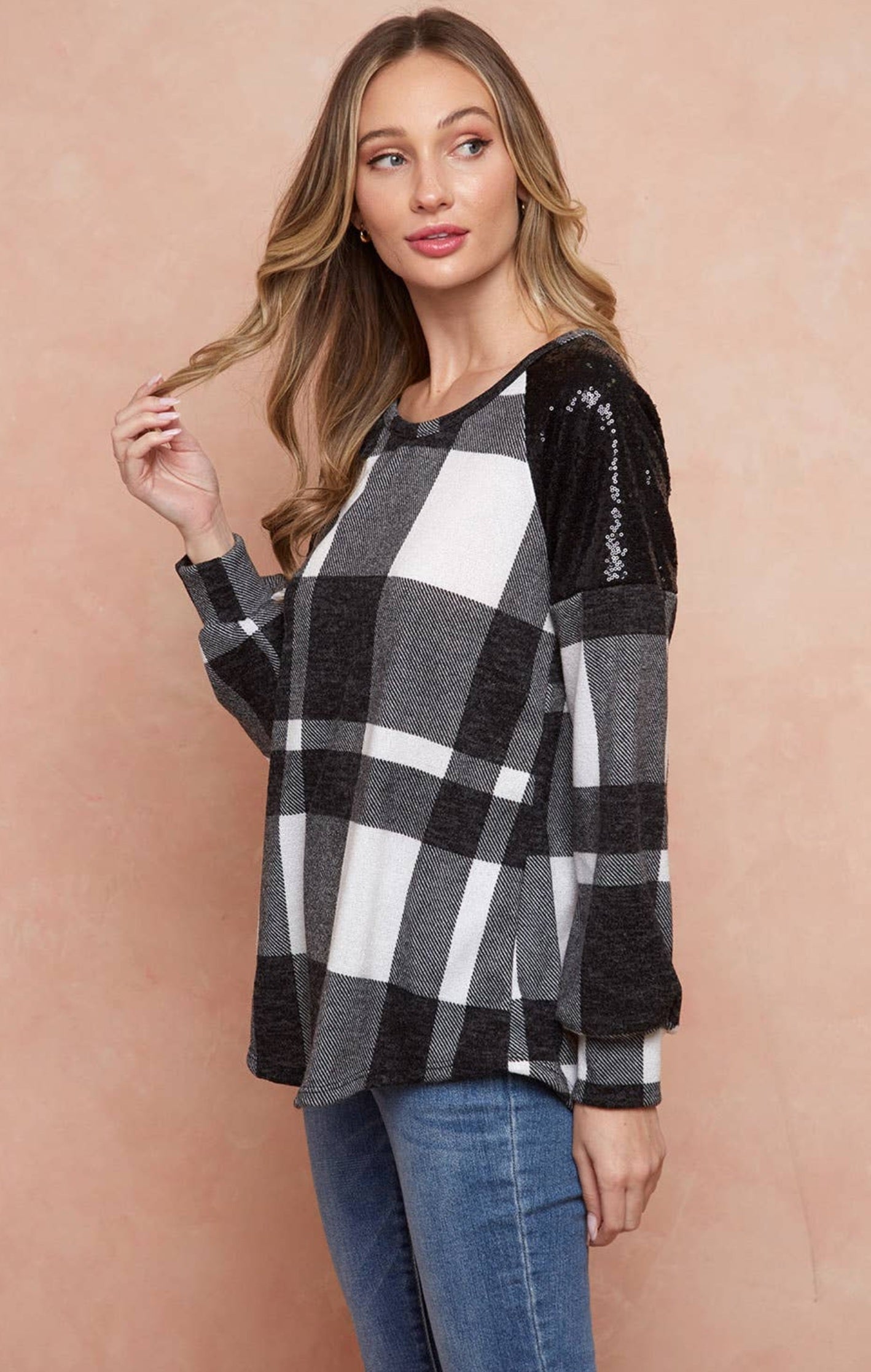 Plaid Sequin Sweatshirt