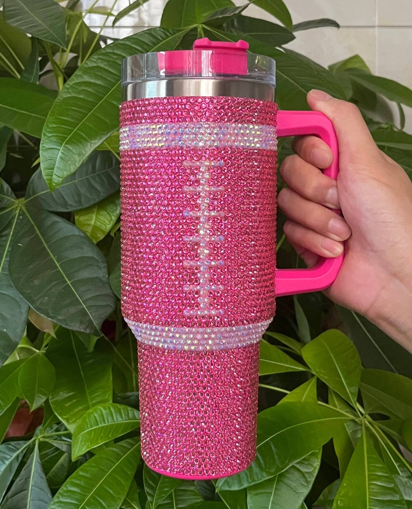 Pink Crystal Football Tumbler