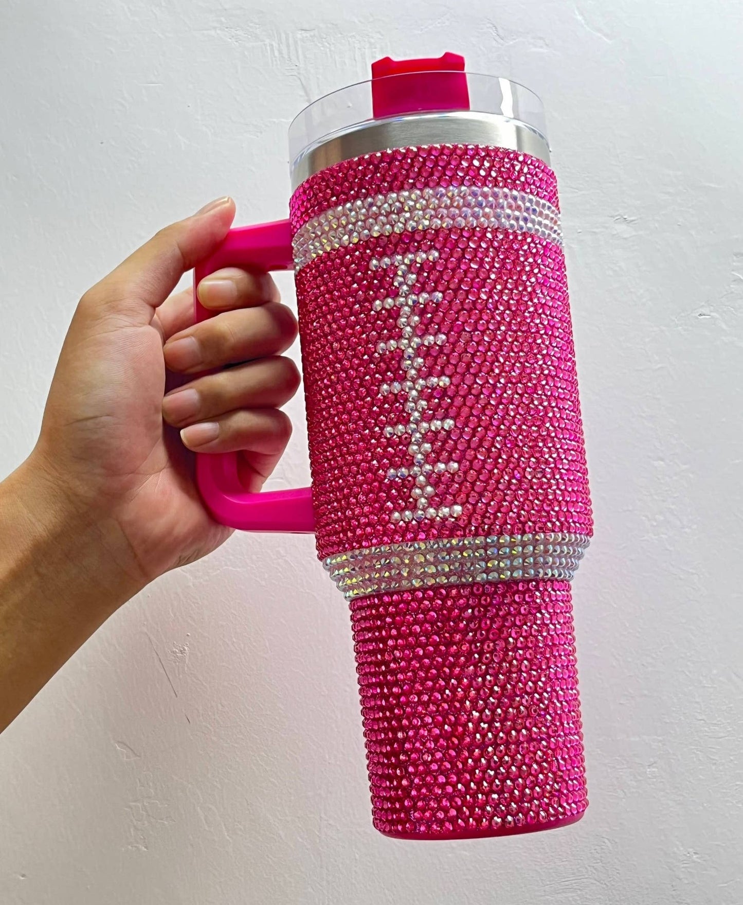 Pink Crystal Football Tumbler