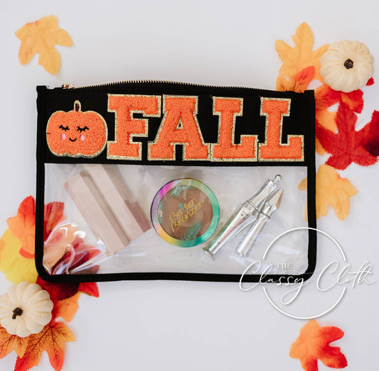 Fall Chenille Letter Clear Pouch