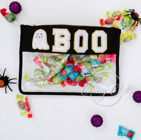 Boo Chenille Letter Clear Pouch