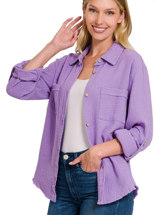 Lavender Double Gauze Button Down Shirt