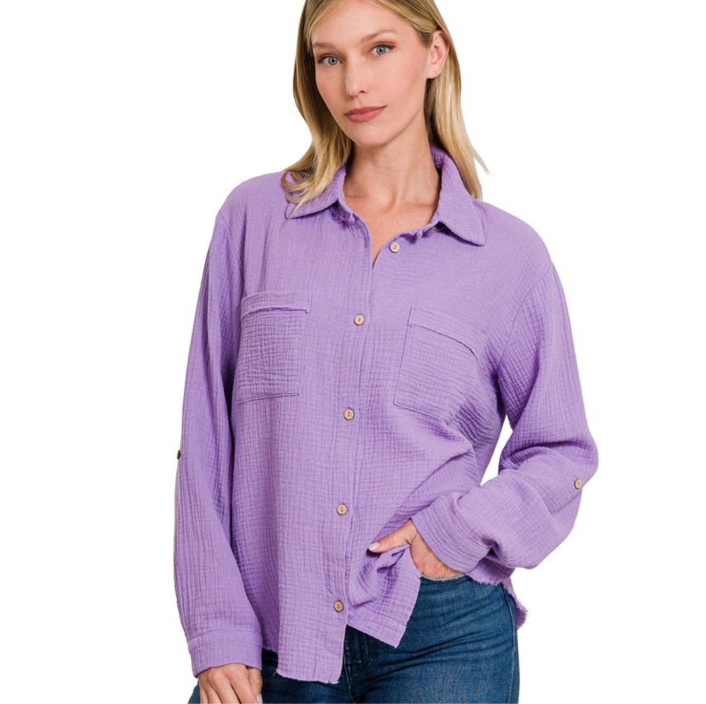 Lavender Double Gauze Button Down Shirt