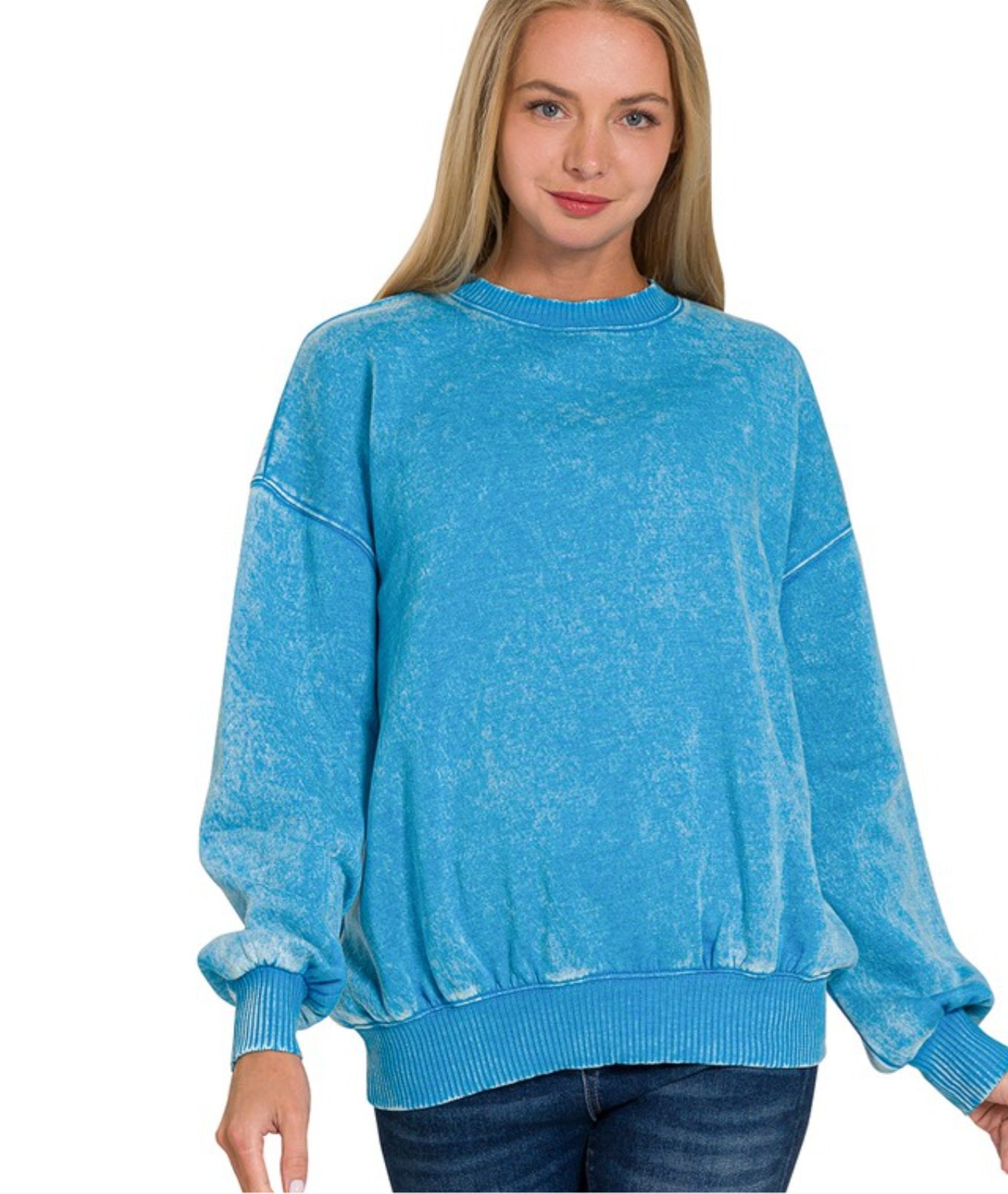 Deep Sky Acid Wash Fleece Oversized Pullover