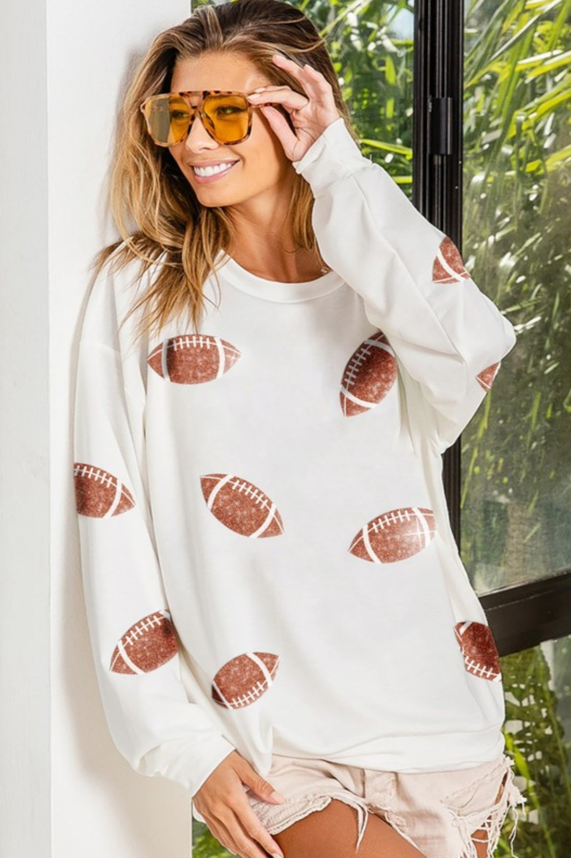 Football Sequin Embroidery Loose Fit Sweatshirt