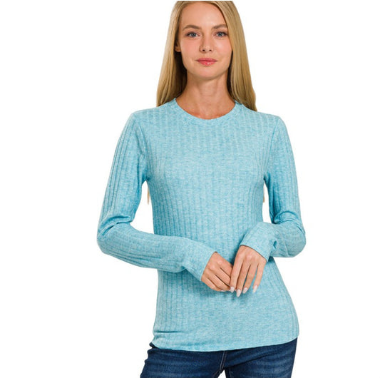 Light Teal ribbed Long Sleeve Top