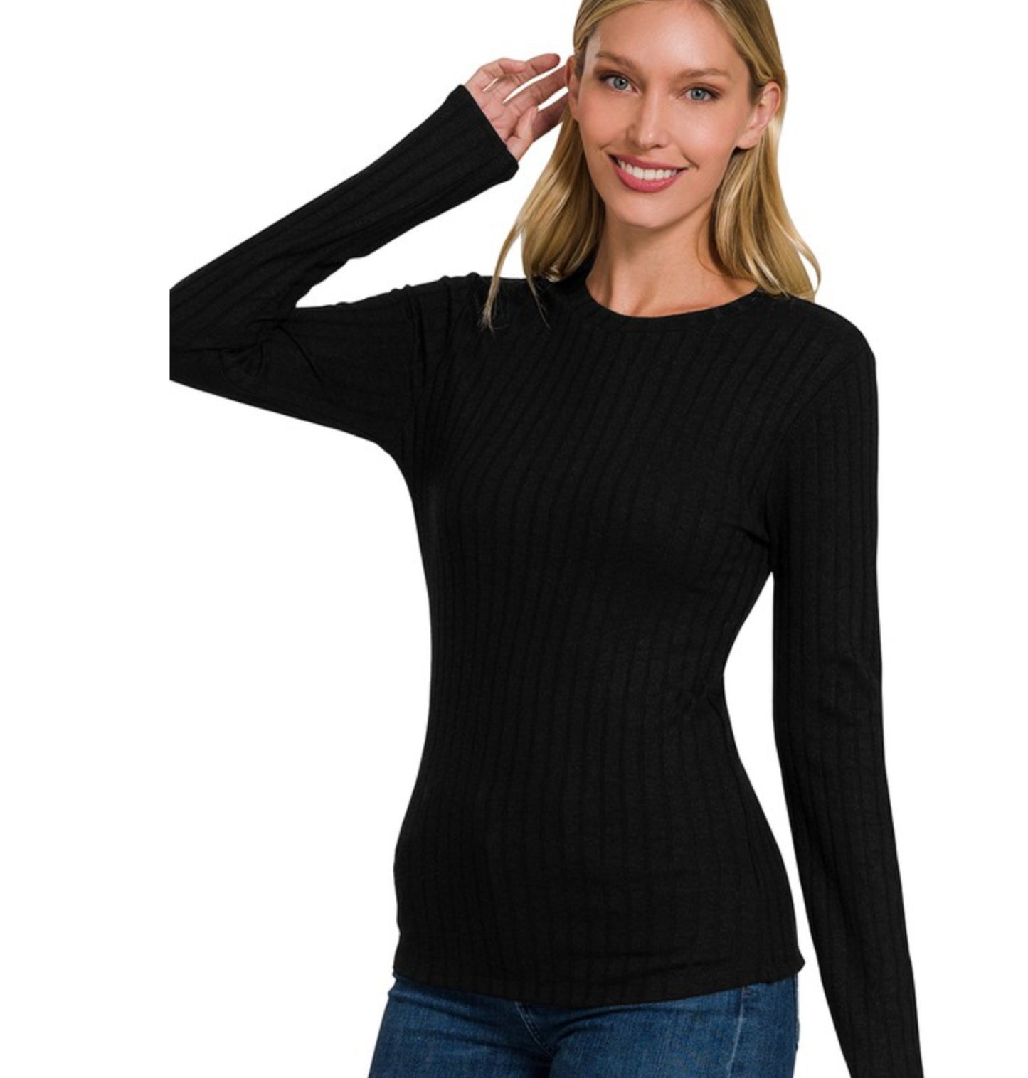 Black Ribbed Long Sleeve Top