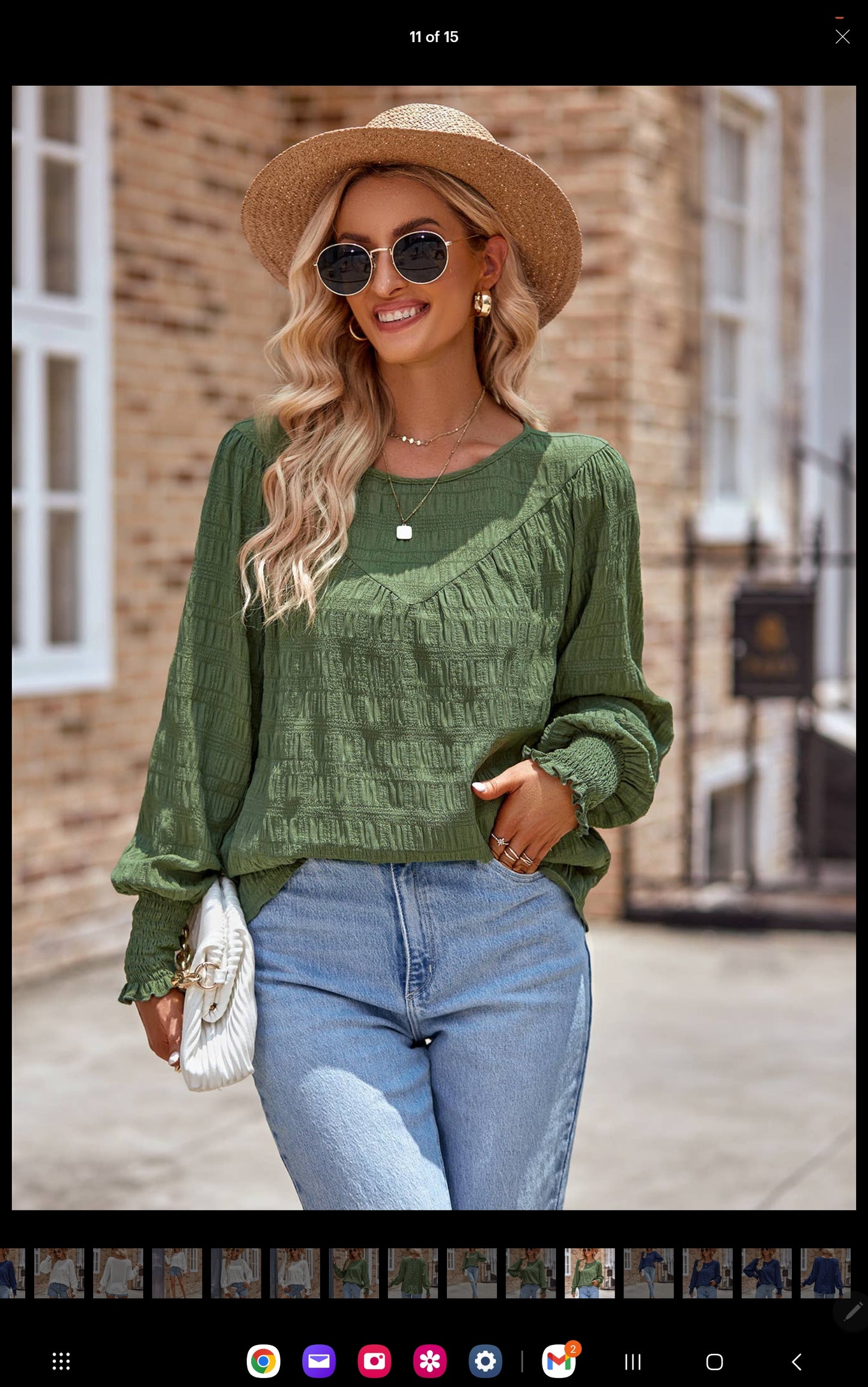 Olive Wrinkled Texture Long Sleeve Blouse