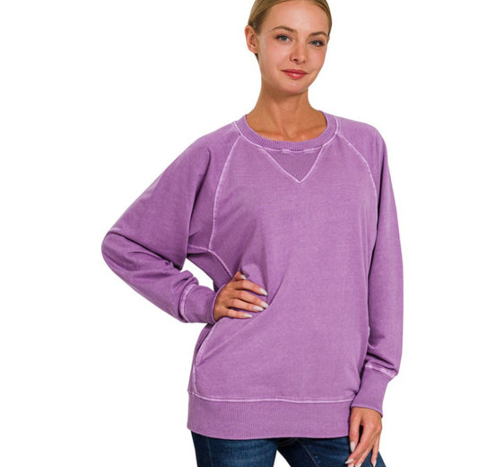 Lt Plum French Terry Pullover with Pockets