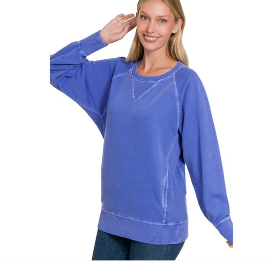 Bright Blue French Terry Pullover with Pockets