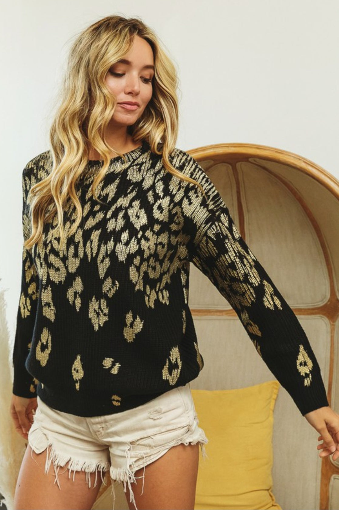 Metallic Leopard Pattern Sweater