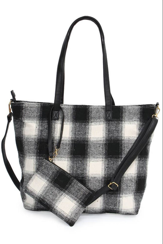 Black/White Buffalo Pattern Weekender Tote with Pouch