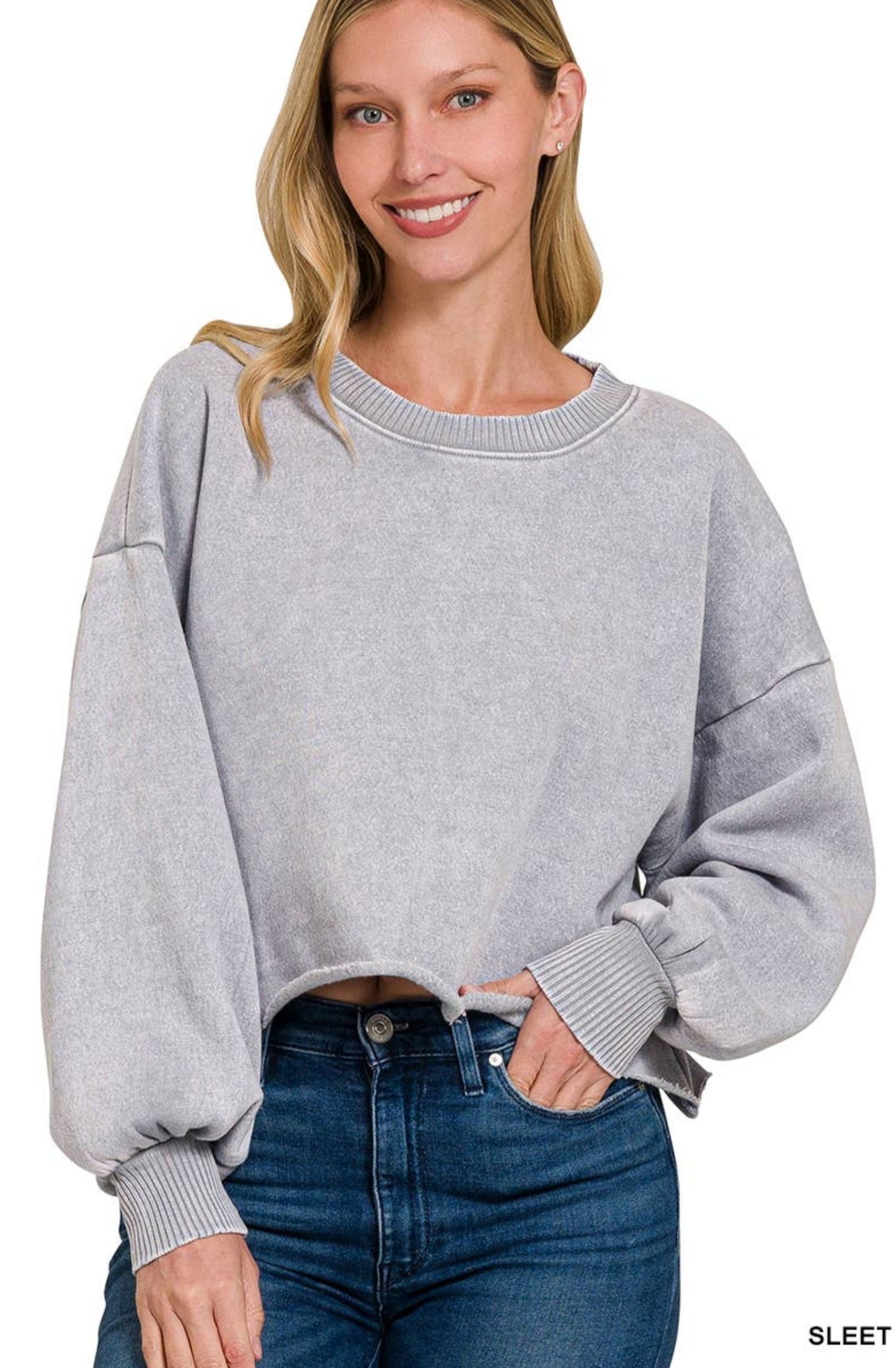 Sleet Acid Wash Fleece Cropped Pullover