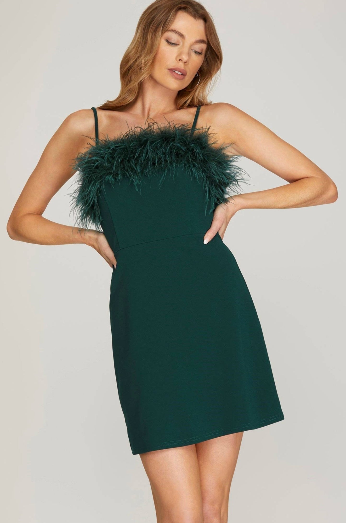 Emerald Faux Feather Dress