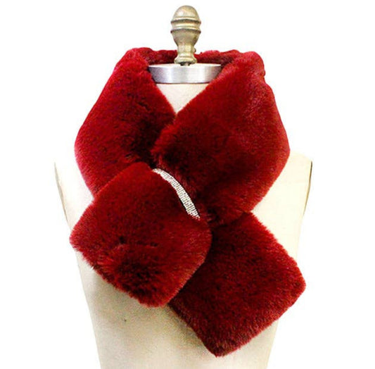 Burgandy Faux Fur Bling Pull Through Scarf