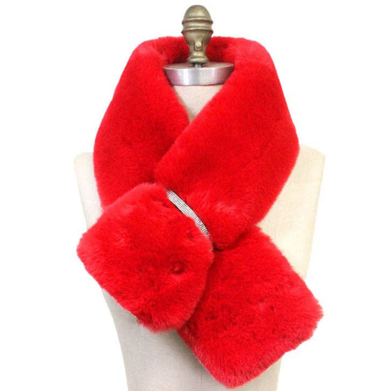 Red Faux Fur Pull Thru Scarf