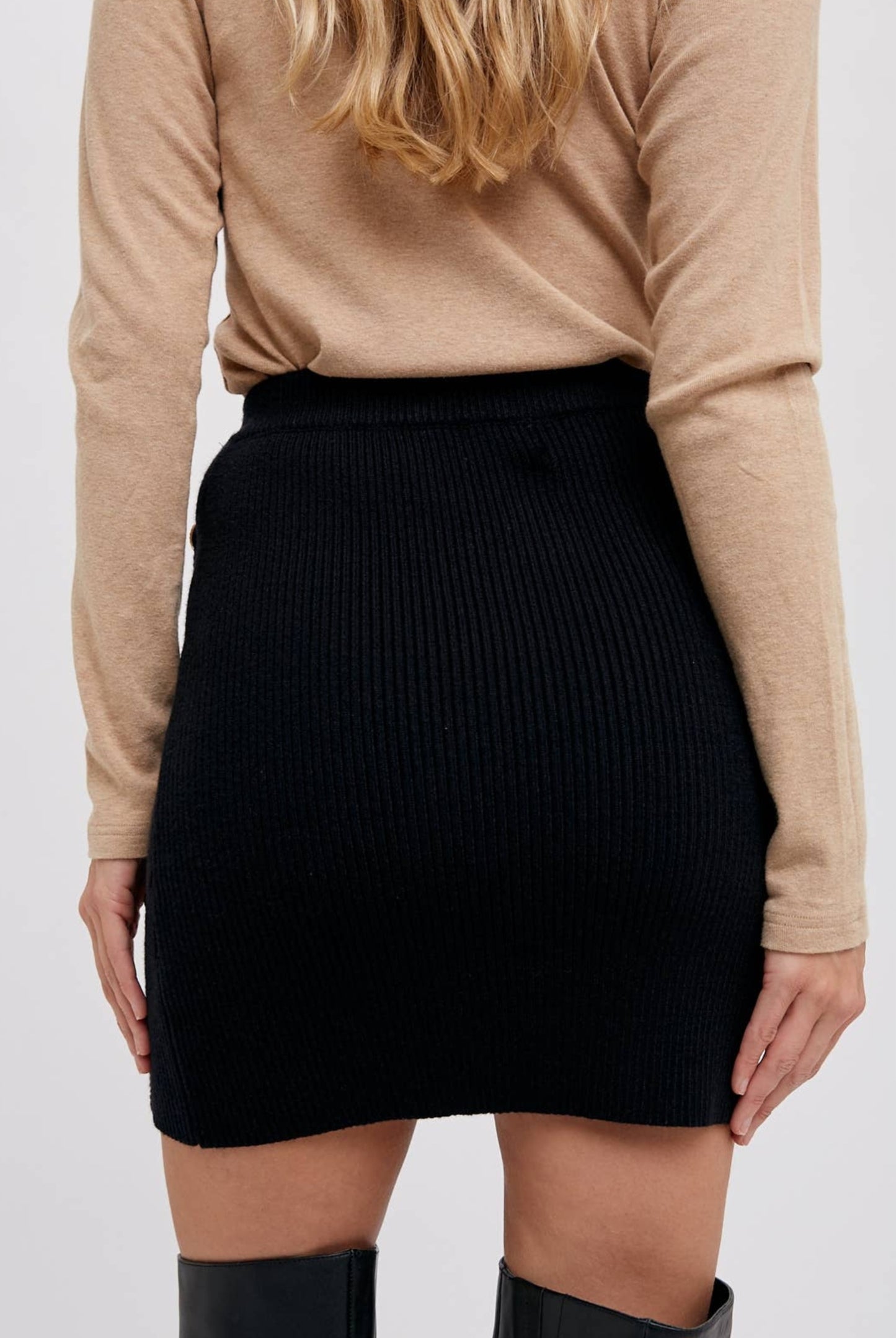 Pearl Buttoned Sweater Mini Skirt