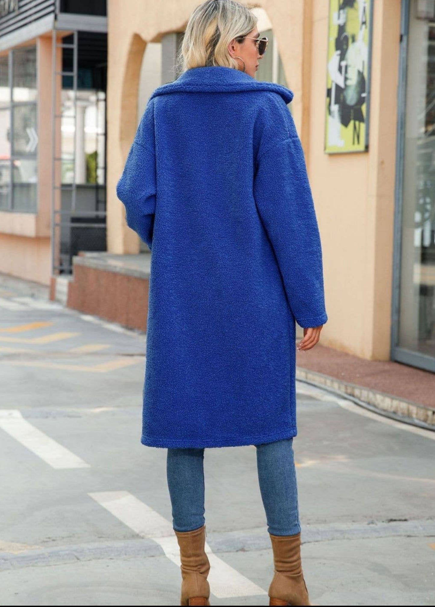 Royal Blue Sherpa Long Coat