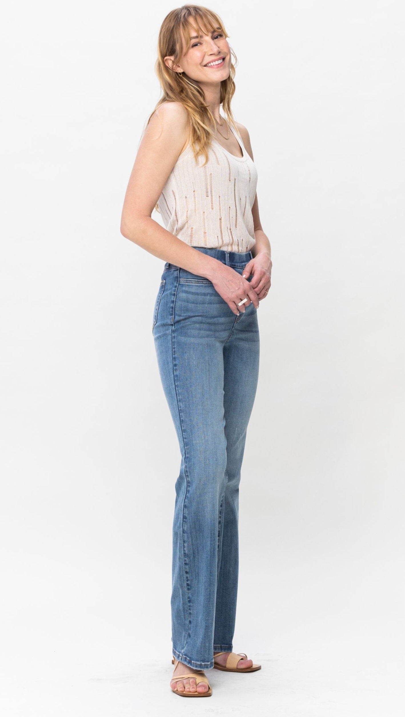 High Waist Elastic Waistband Pullon Slim Bootcut