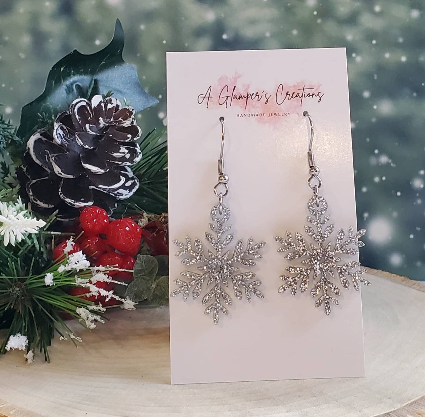 Silver Glitter Small Snowflake Acrylic Earrings