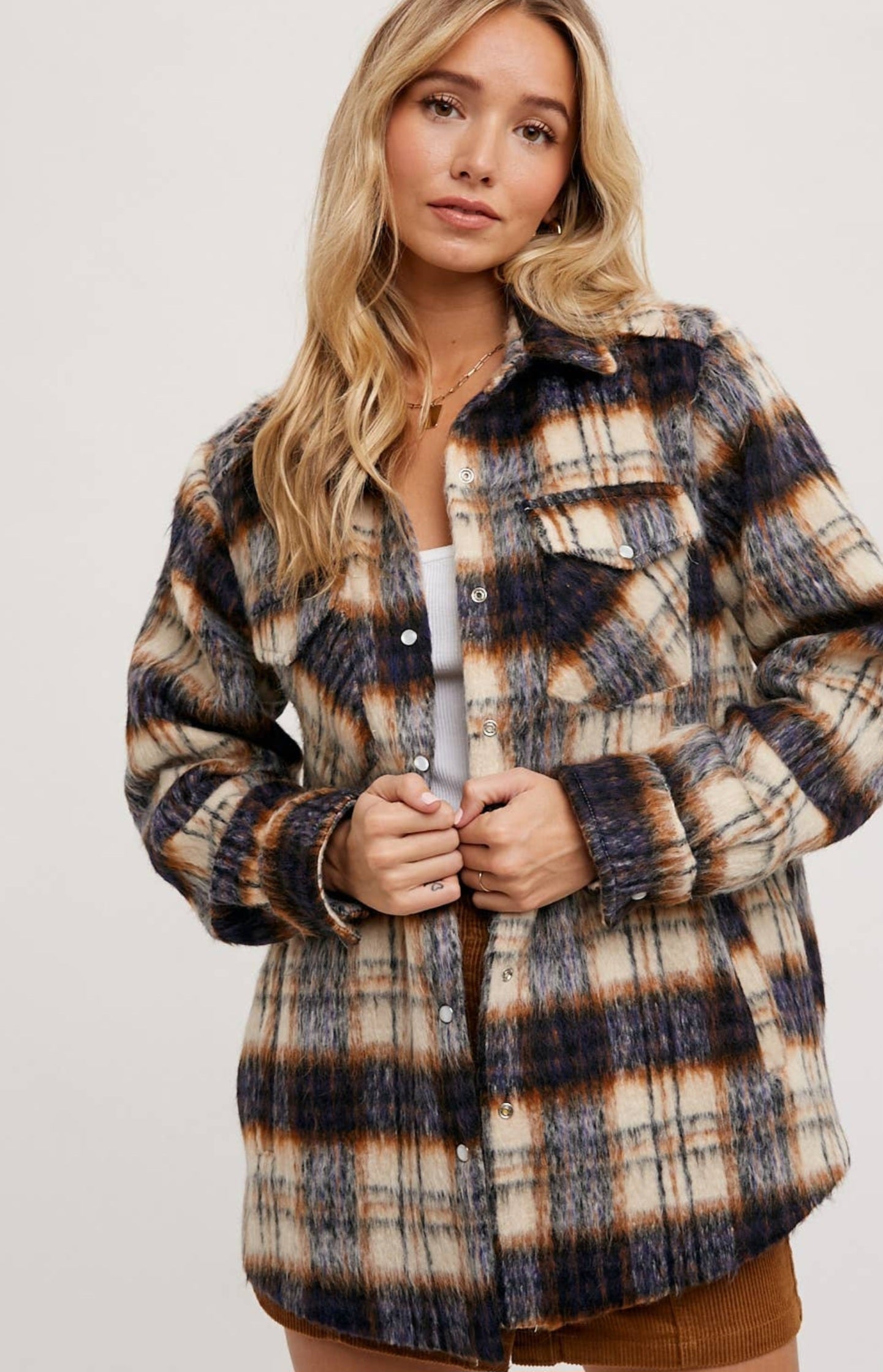 Brushed Fiber Plaid Shacket