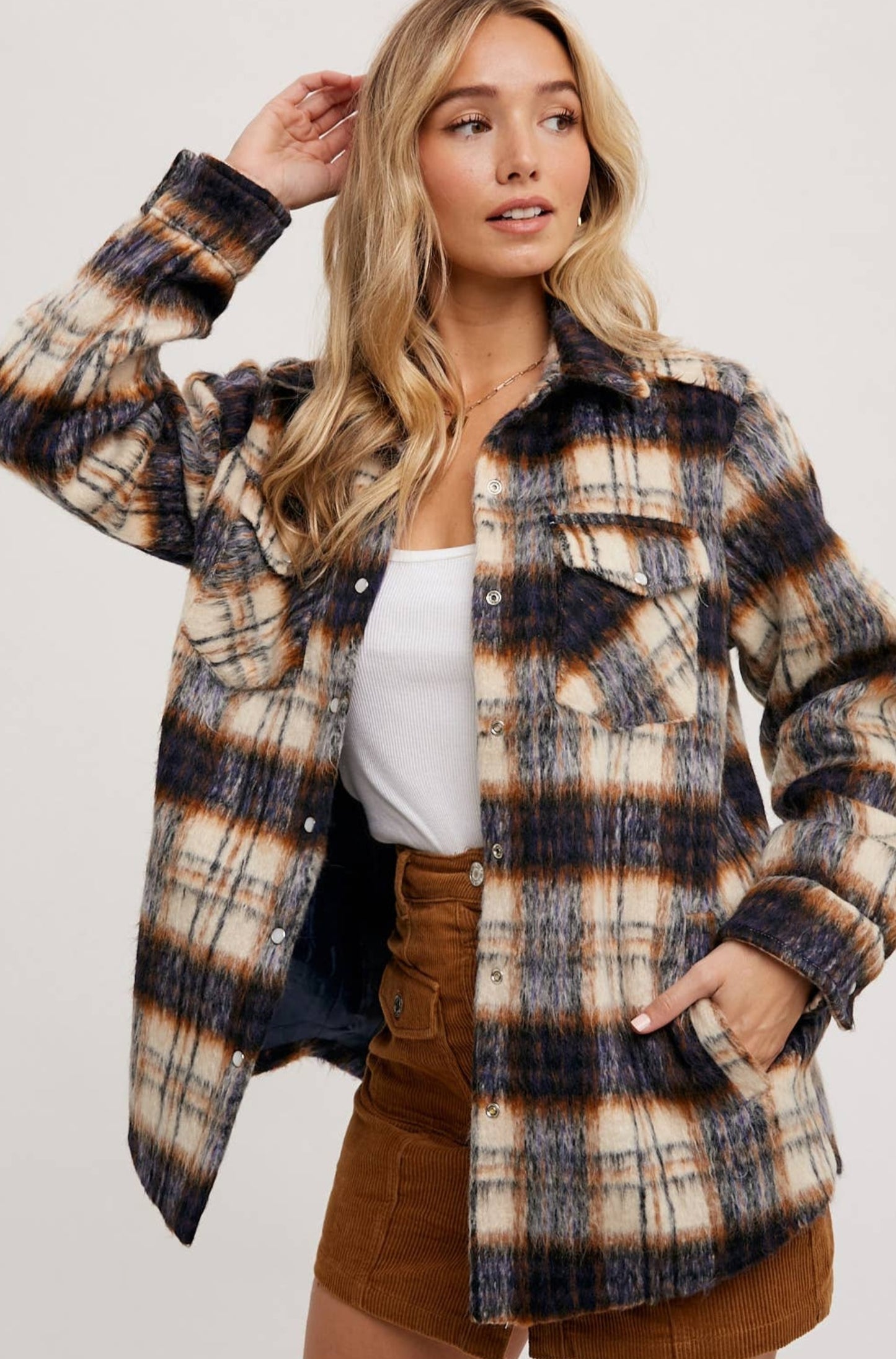 Brushed Fiber Plaid Shacket