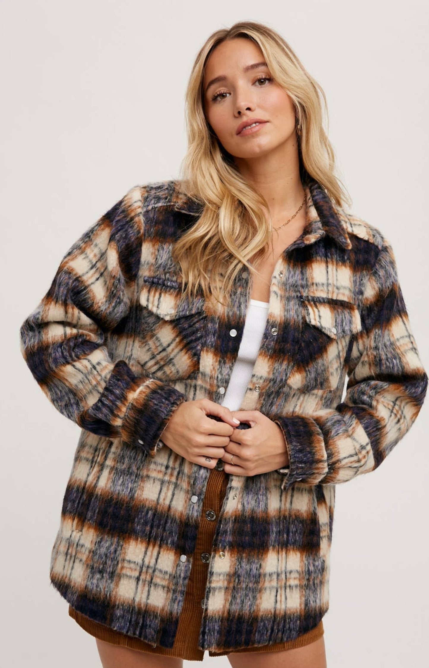 Brushed Fiber Plaid Shacket