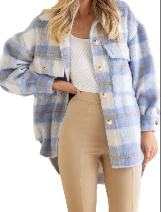 Baby Blue Flannel Shacket