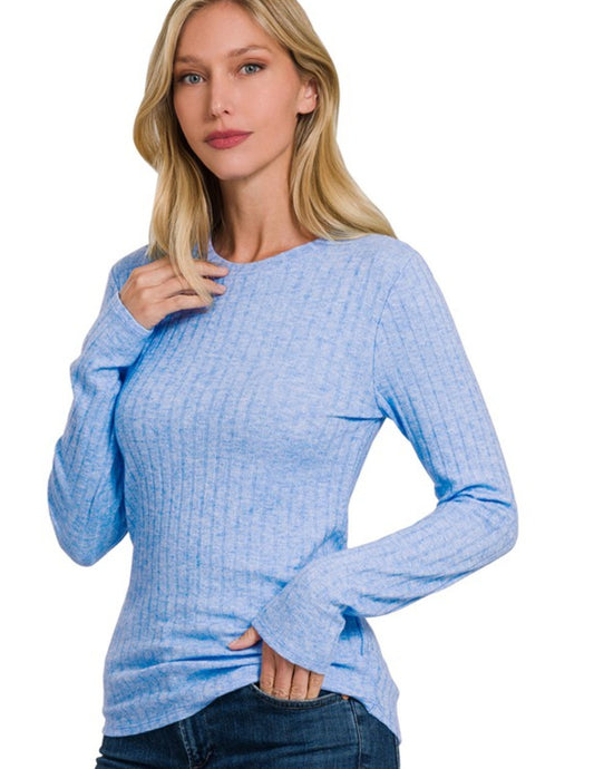 Ocean Blue Ribbed Long Sleeve Top