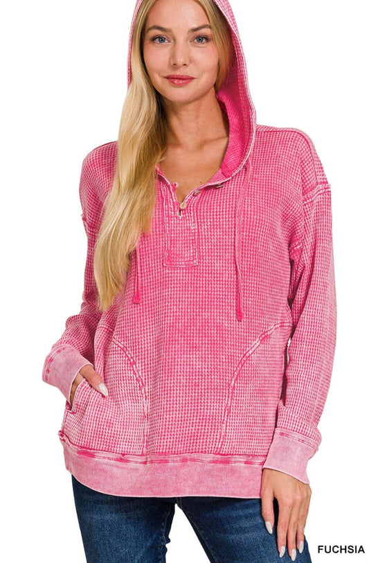 Pink Waffle Hooded Top