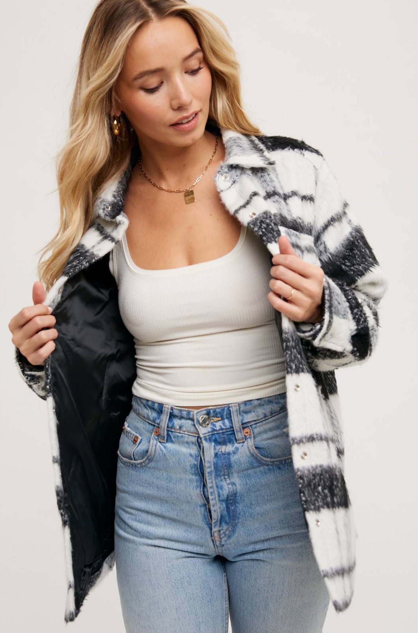 Fuzzy Flannel Button Down Shacket