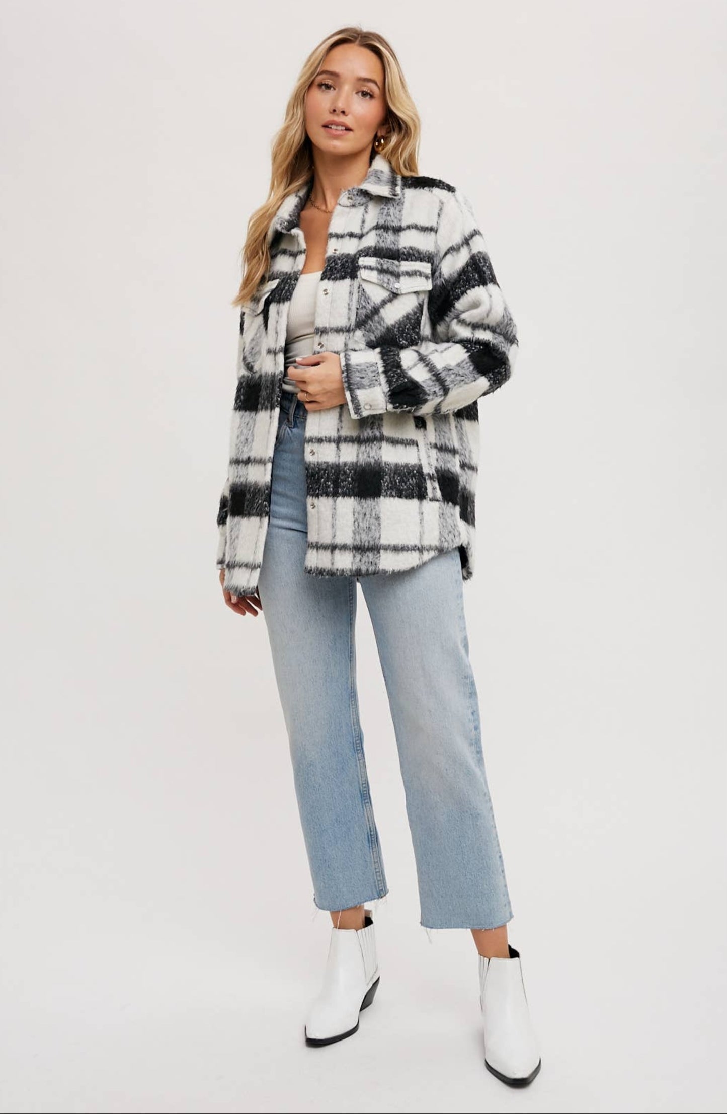 Fuzzy Flannel Button Down Shacket