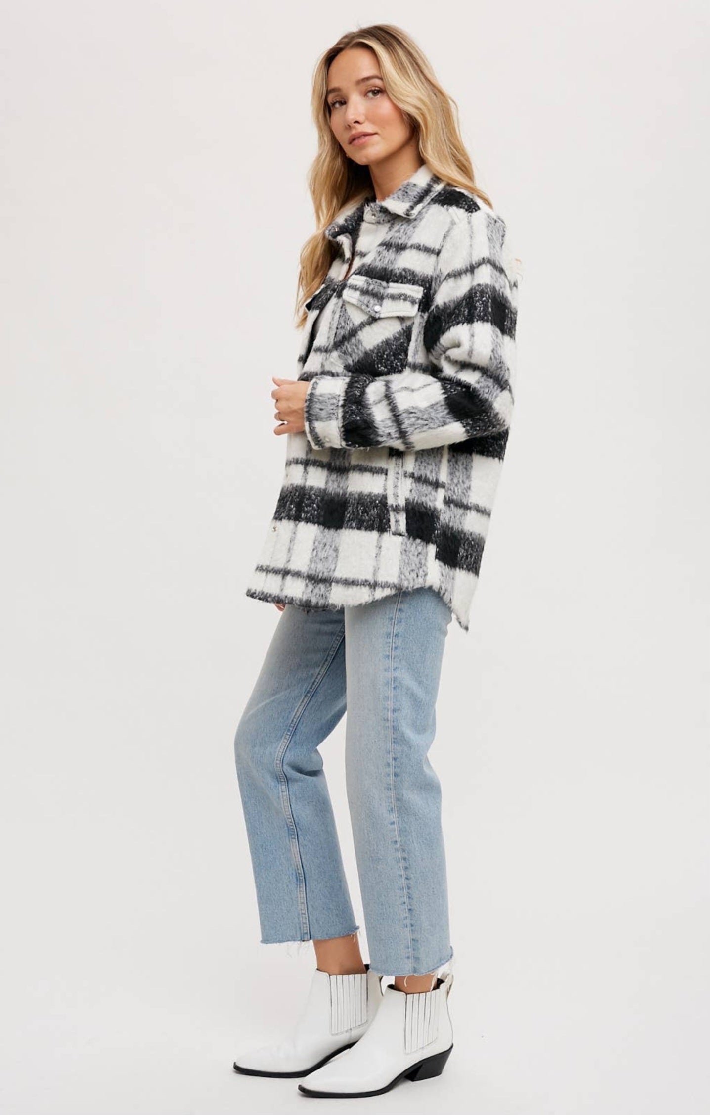 Fuzzy Flannel Button Down Shacket