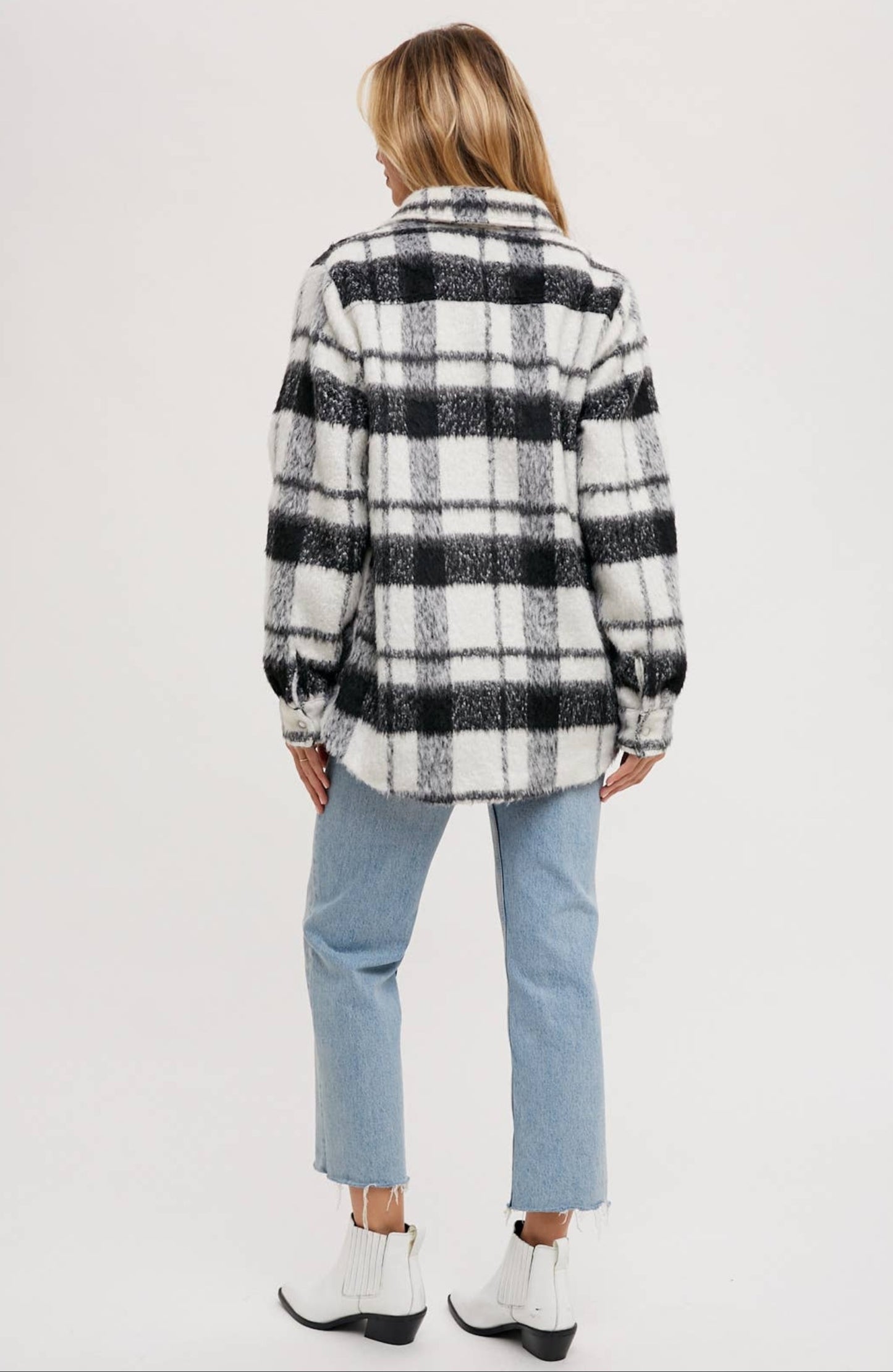 Fuzzy Flannel Button Down Shacket