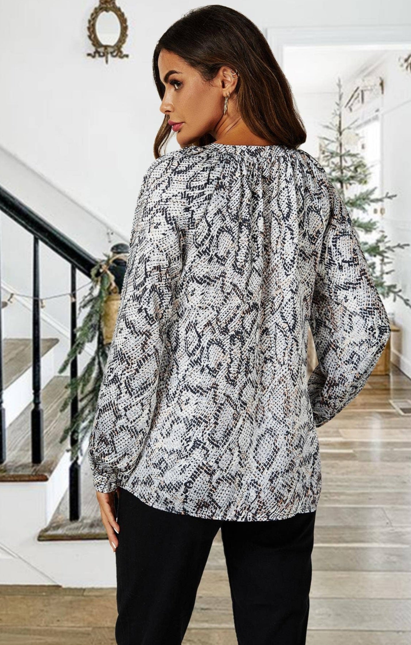 Grey Satin Snake Print Blouse