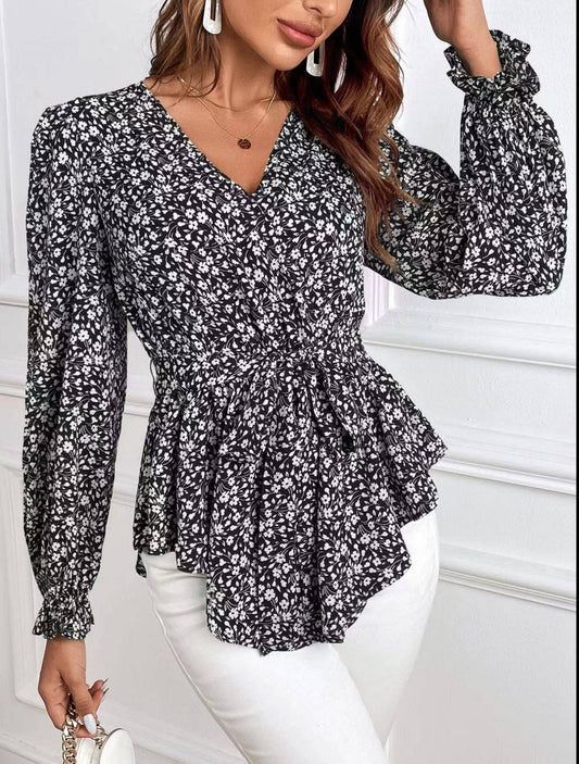 Black Floral Print Blouse