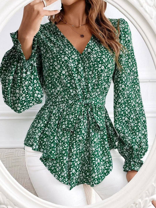 Green Floral Print Blouse