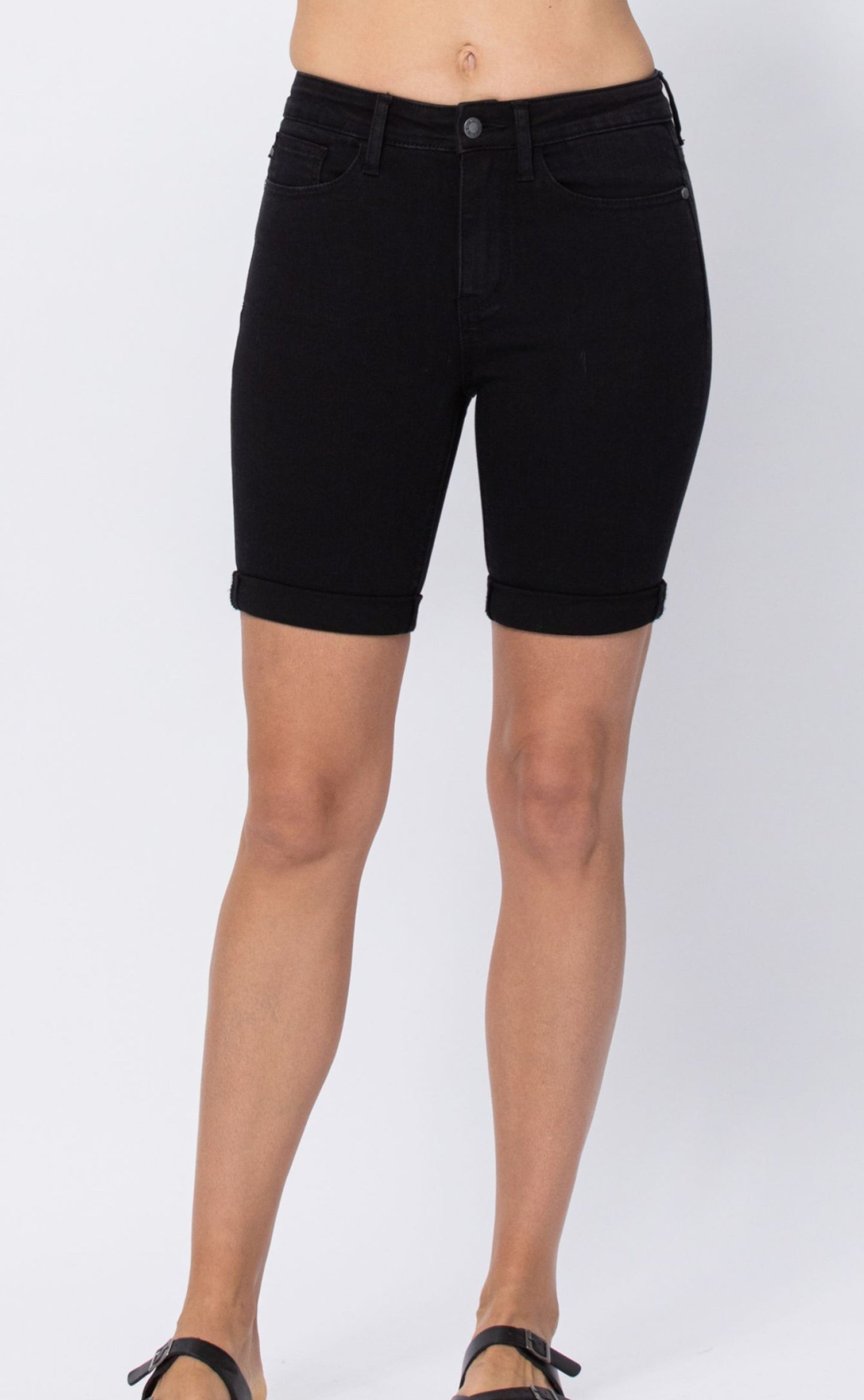 Judy Blue Hi Rise Black Cuffed Bermuda Shorts