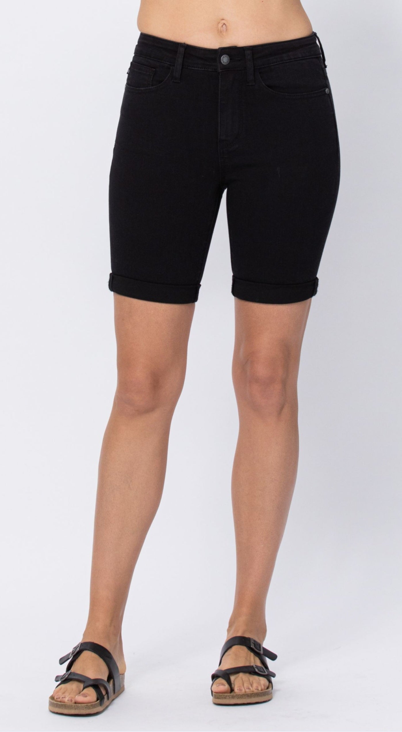 Judy Blue Hi Rise Black Cuffed Bermuda Shorts