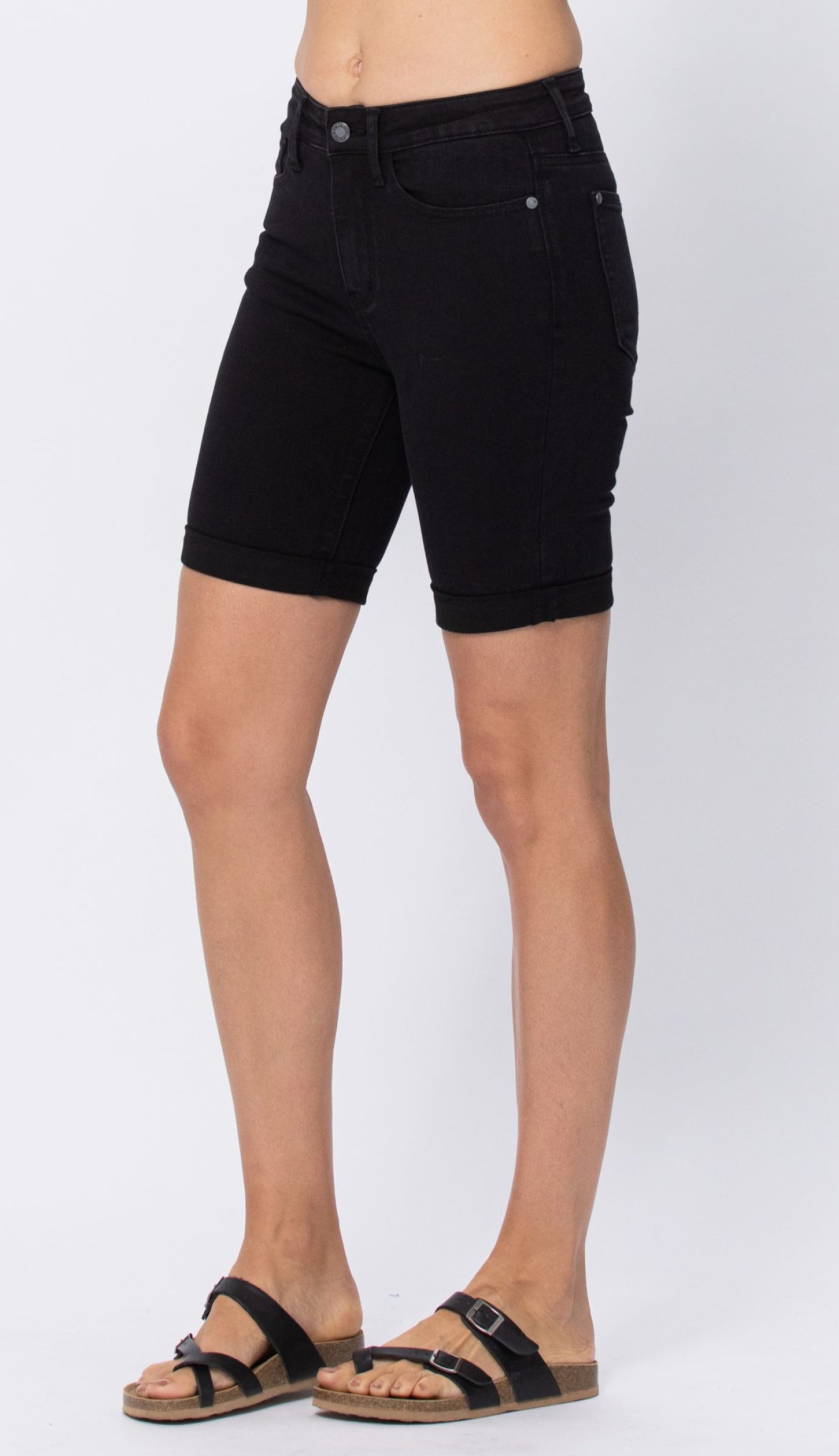 Judy Blue Hi Rise Black Cuffed Bermuda Shorts