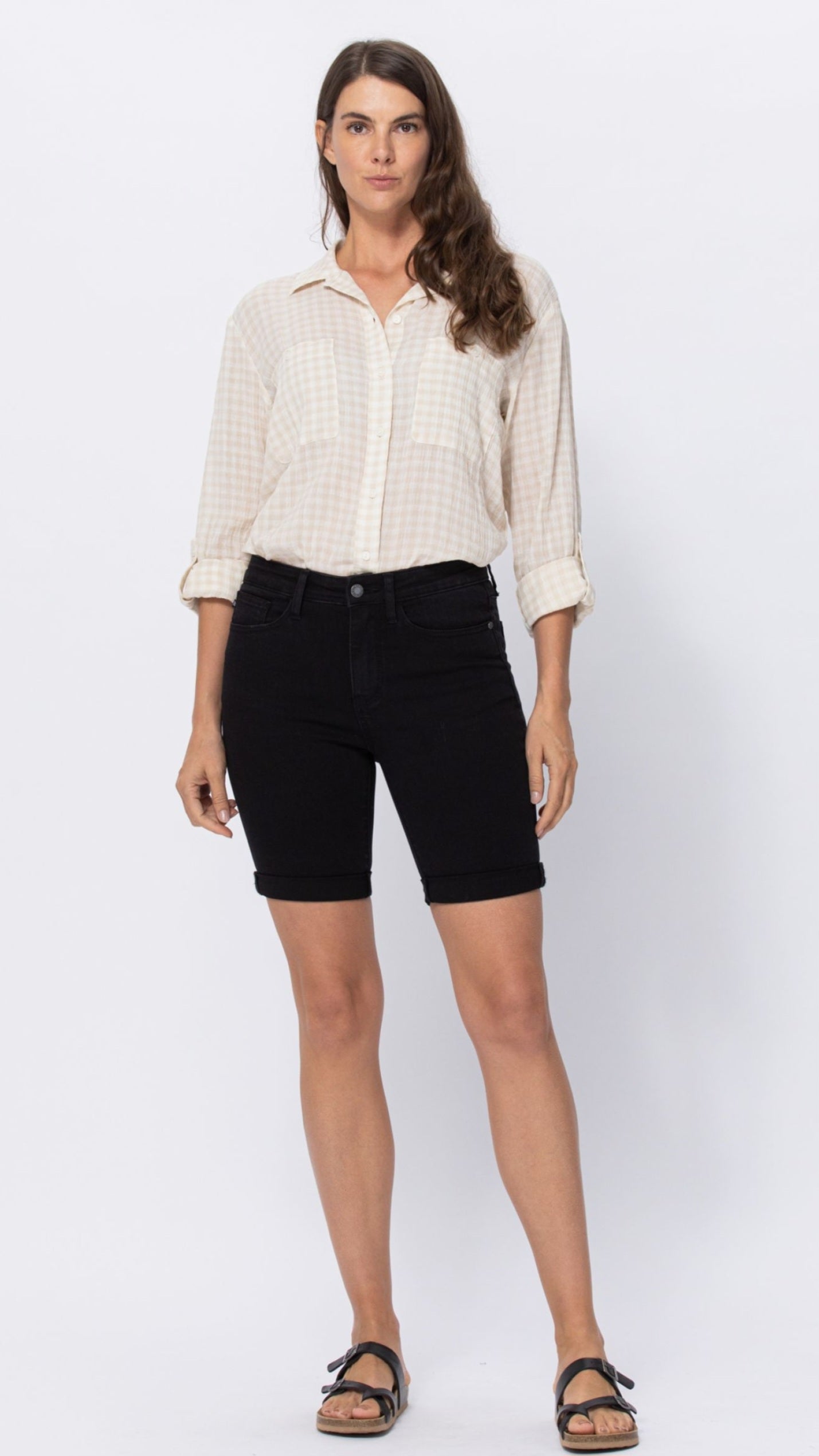 Judy Blue Hi Rise Black Cuffed Bermuda Shorts