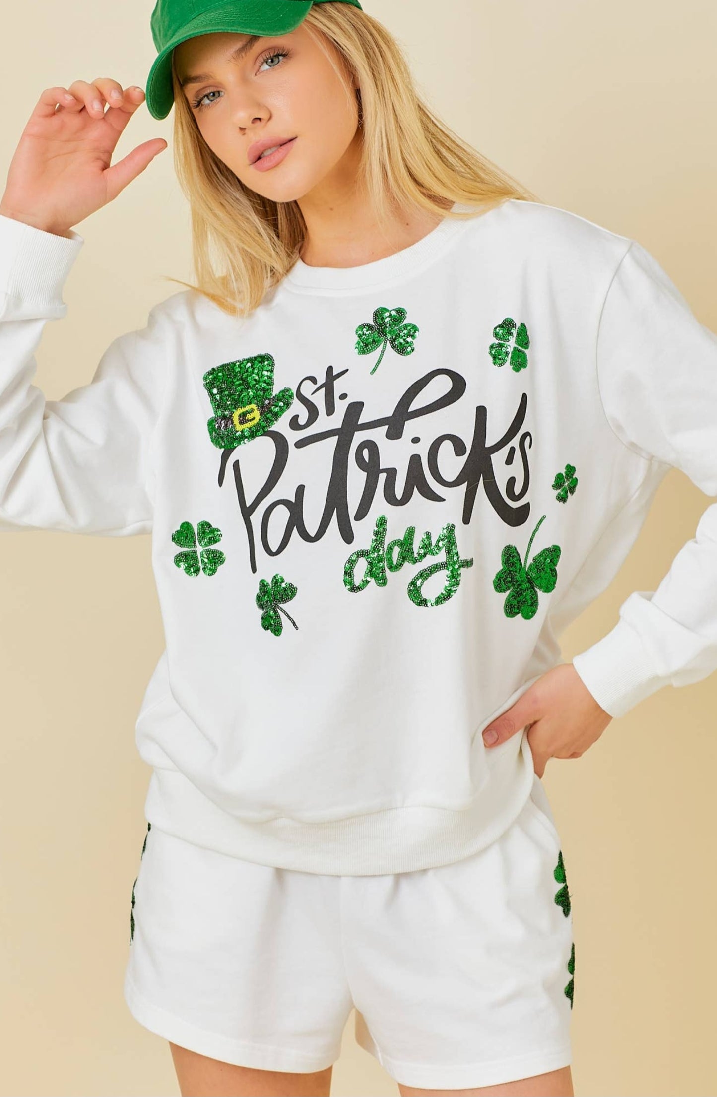 Sequin St. Patricks Day Fleece Top