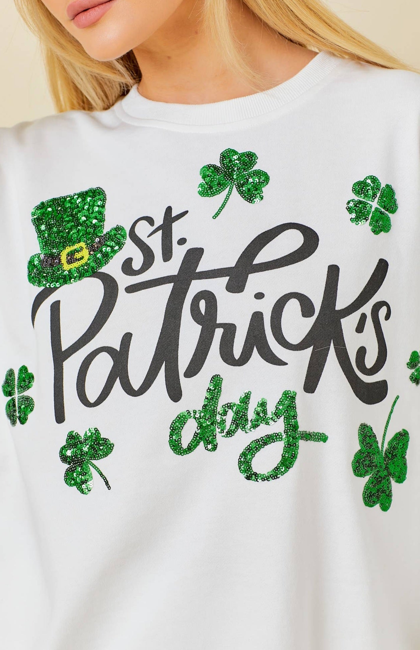 Sequin St. Patricks Day Fleece Top