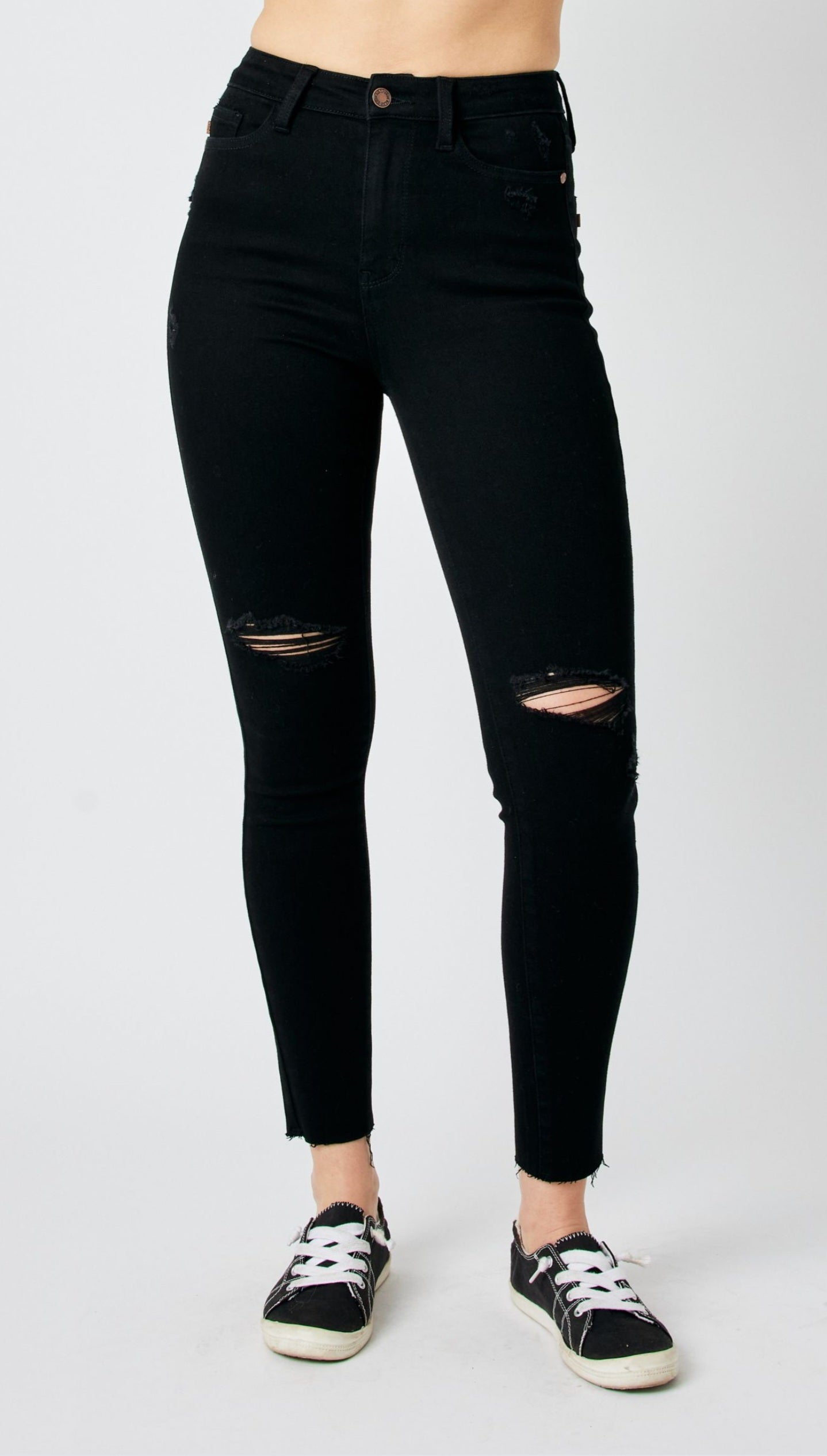 Judy Blue High Waist Destroy Black Raw Hem Skinny