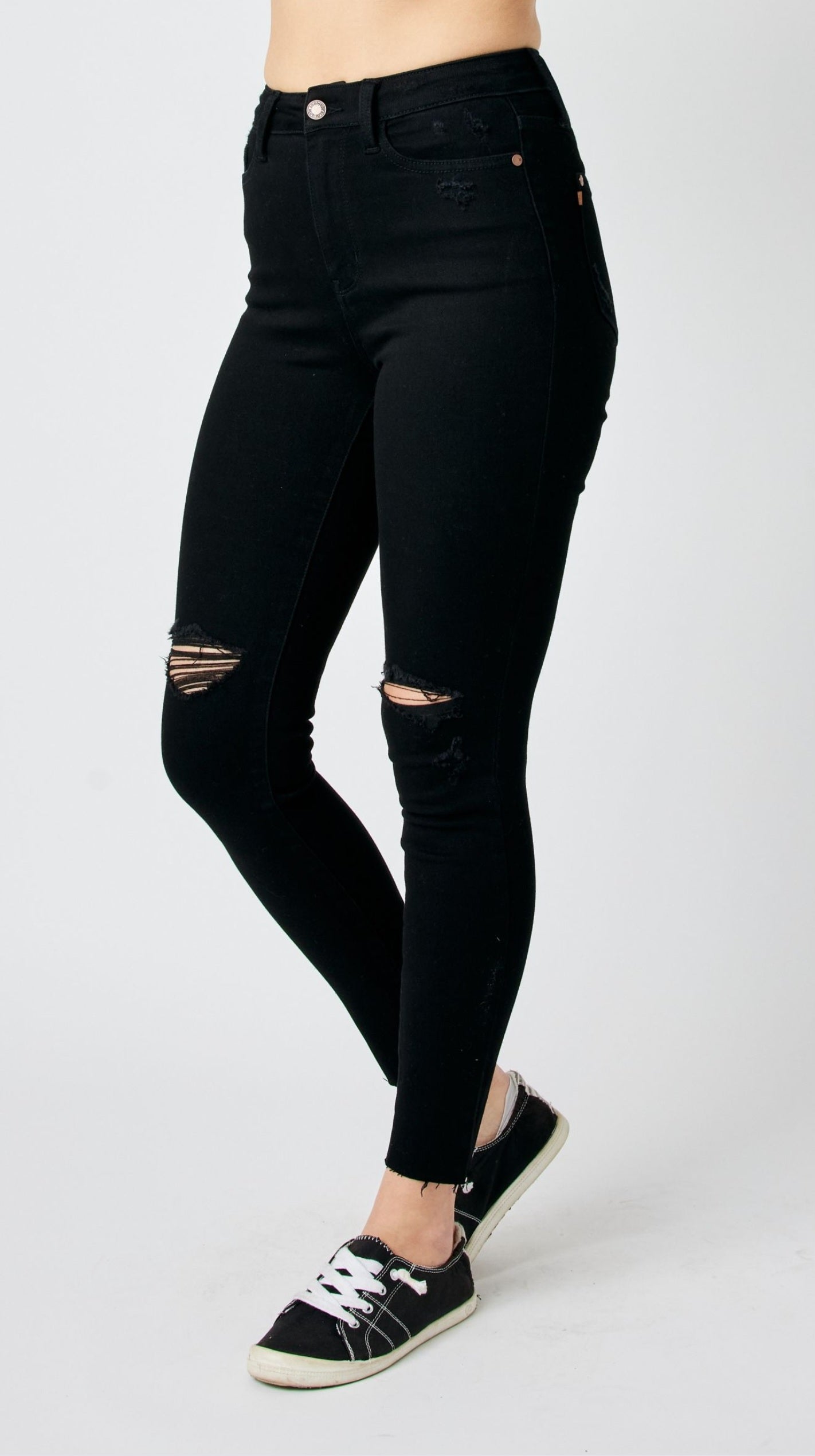 Judy Blue High Waist Destroy Black Raw Hem Skinny