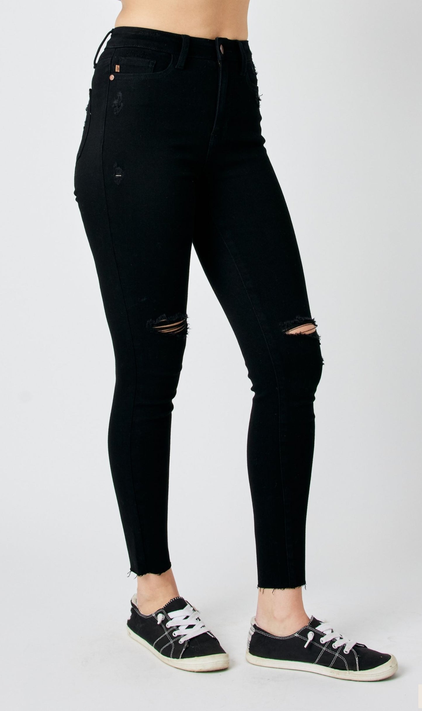 Judy Blue High Waist Destroy Black Raw Hem Skinny