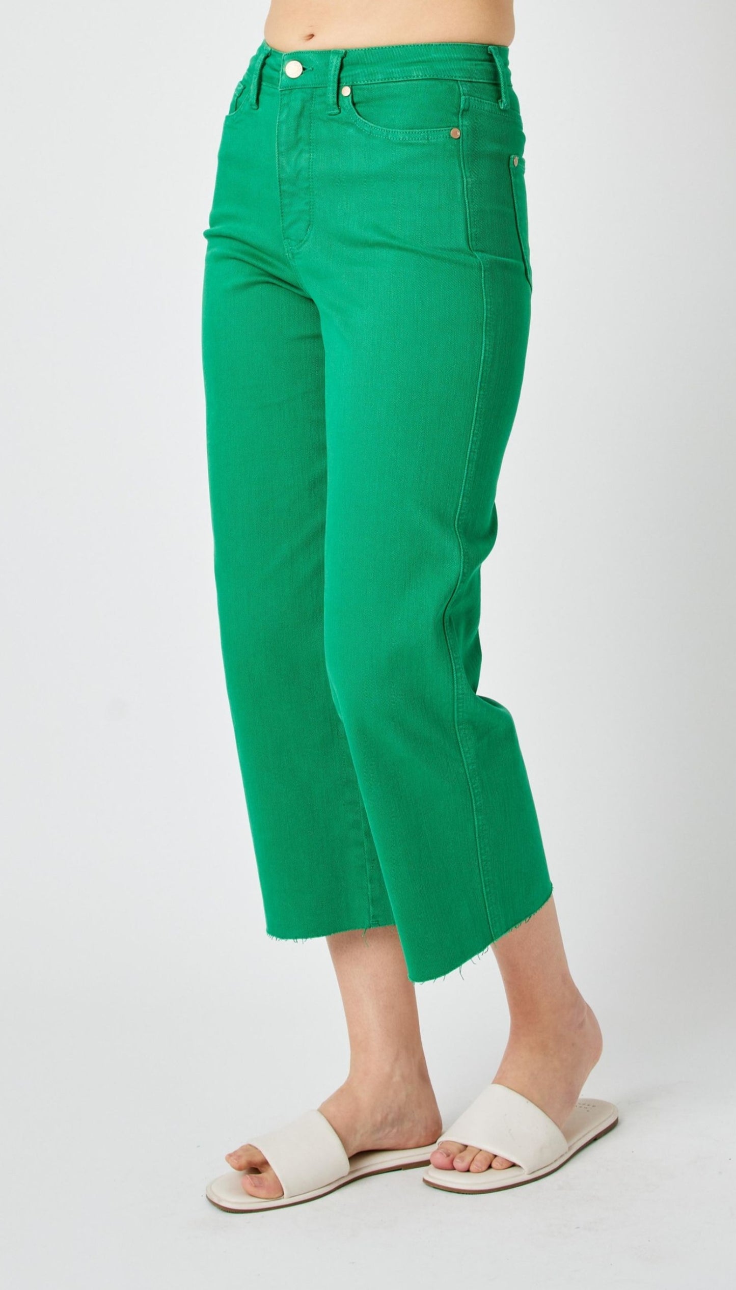 Judy Blues High Waist Kelly Green Tummy Control Crop Wide Leg