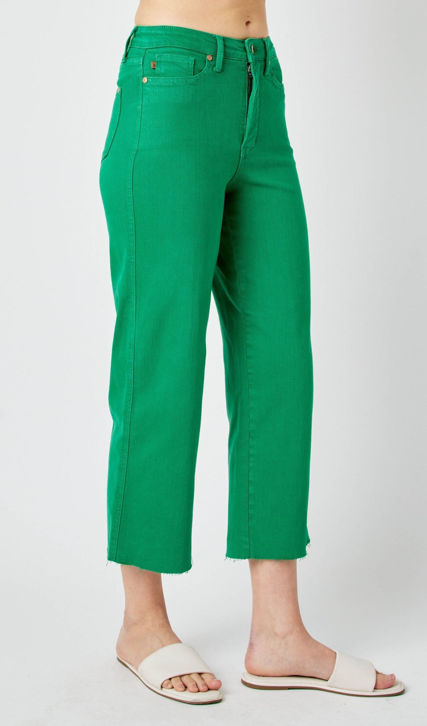 Judy Blues High Waist Kelly Green Tummy Control Crop Wide Leg