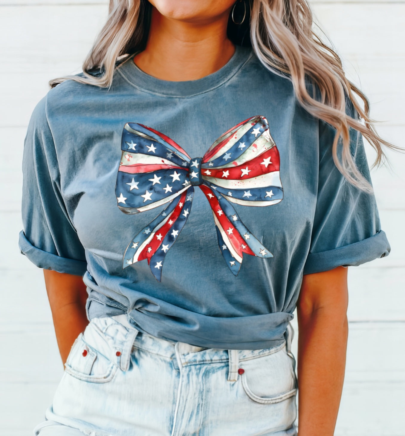 Red, White & Blue Bow Tshirt