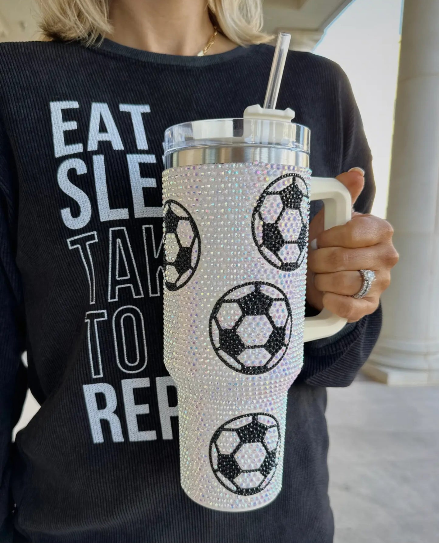 Rhinestone Soccer Tumbler